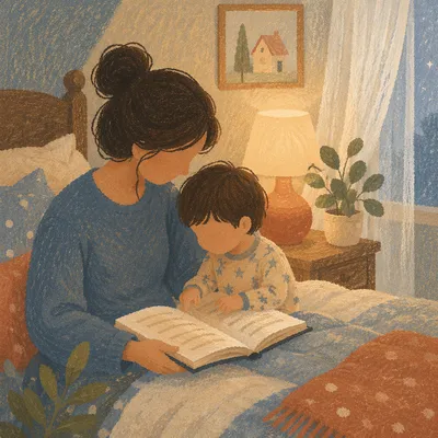Parent Reading Bible to Child at Bedtime