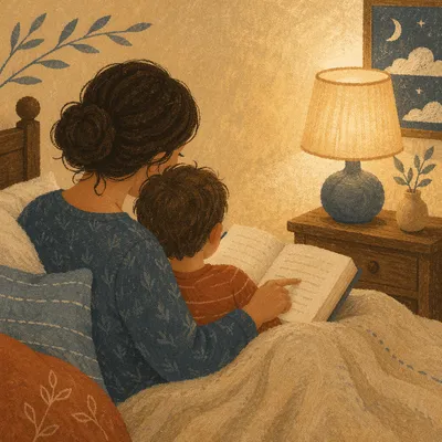 Parent Reading Bible to Child at Bedtime
