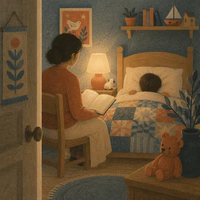 Parent Reading Bible at Childs Bedtime
