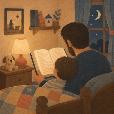 Parent Reading Bible at Child Bedtime
