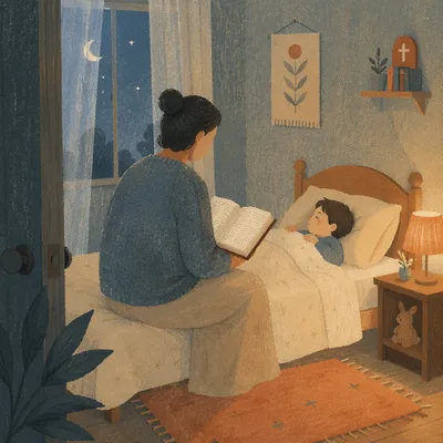 Parent Reading Bible at Child Bedtime