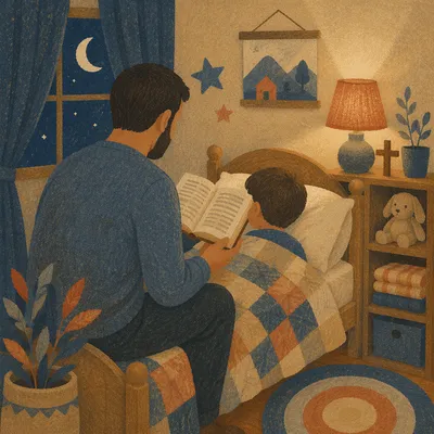 Parent Reading Bible at Child Bedtime