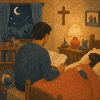 Parent Reading Bible at Child’s Bedtime