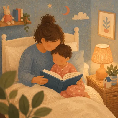 Parent Reading Bible to Child Bedtime