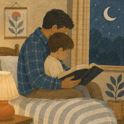 Parent Reading Bible at Childs Bedtime