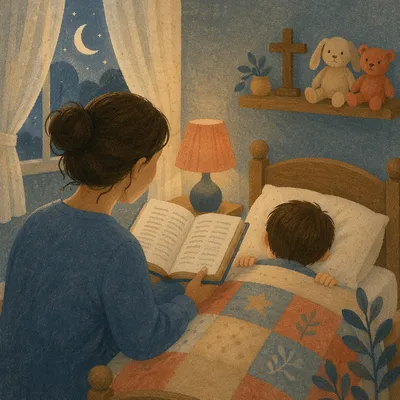 Parent Reading Bible at Child Bedtime