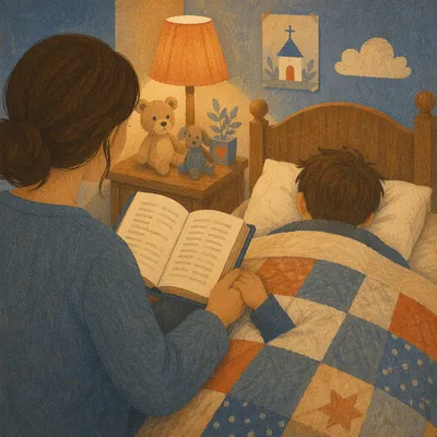 Parent Reading Bible at Child Bedtime