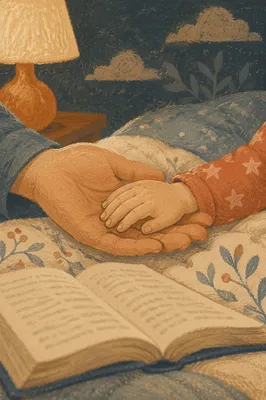 Parent Holding Child Hand Beside Bible