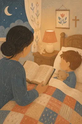 Parent Reading Bible at Child Bedtime