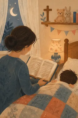 Parent Reading Bible at Child Bedtime