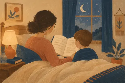 Parent Reading Bible to Child at Bedtime
