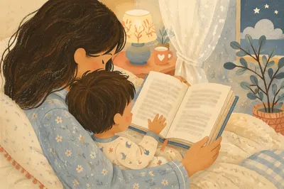 Parent Reading Bible to Child at Bedtime