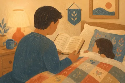 Parent Reading Bible at Childs Bedtime