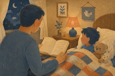 Parent Reading Bible at Childs Bedtime