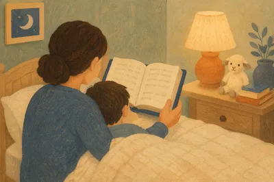 Parent Reading Bible at Child Bedtime