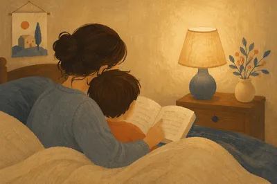 Parent Reading Bible to Child at Bedtime