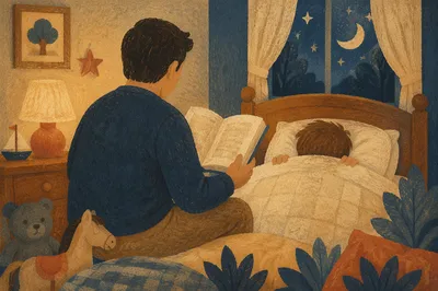 Parent Reading Bible at Childs Bedtime