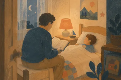 Parent Reading Bible at Child Bedtime