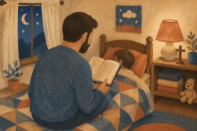 Parent Reading Bible at Child Bedtime