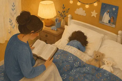 Parent Reading Bible at Childs Bedtime