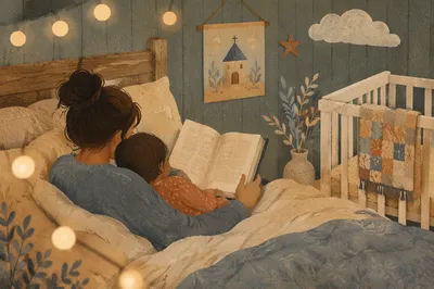 Parent Reading Bible to Child at Bedtime