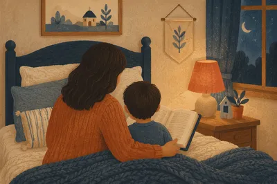 Parent Reading Bible to Child at Bedtime