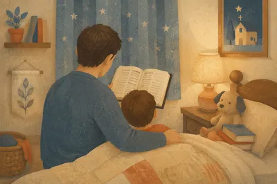 Parent Reading Bible at Child Bedtime
