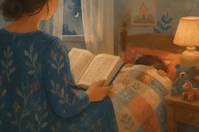 Parent Reading Bible at Child Bedtime