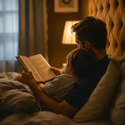 Parent Reading Scripture to Child at Bedtime