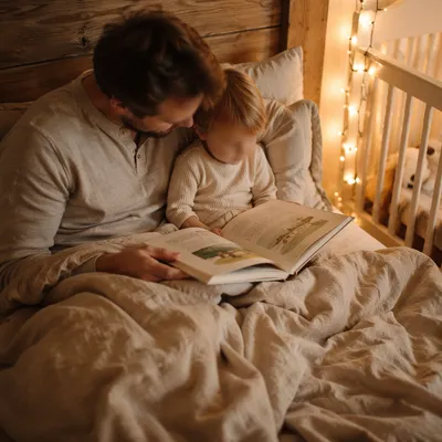 Parent Reading Bible to Child at Bedtime