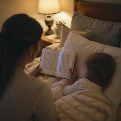 Parent Reading Scripture to Child at Bedtime
