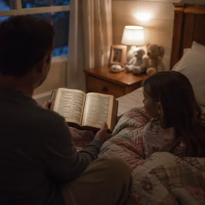 Parent Reading Bible at Bedtime