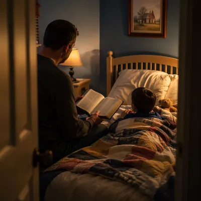 Parent Reading Bible at Child Bedtime