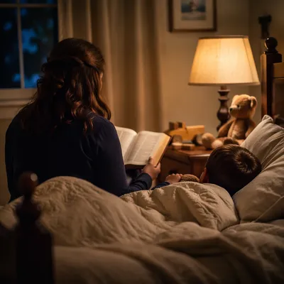 Parent Reading Bible at Childs Bedtime