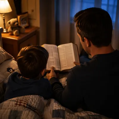 Parent Reading Bible at Child Bedtime