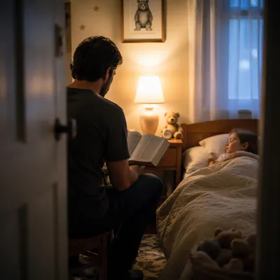 Parent Reading Bible at Child Bedtime