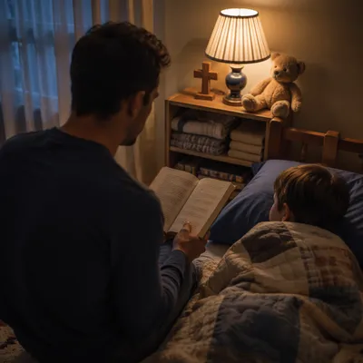 Parent Reading Bible at Child Bedtime
