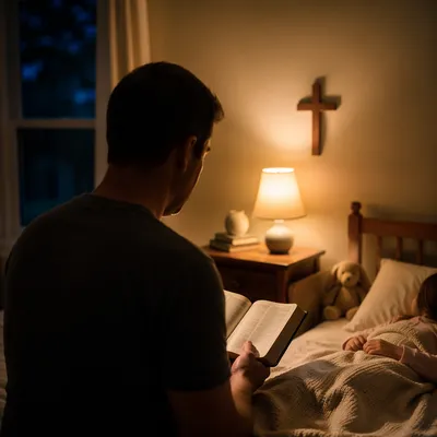 Parent Reading Bible at Child Bedtime