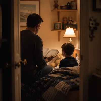 Parent Reading Bible at Child Bedtime