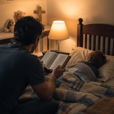 Parent Reading Bible at Bedtime