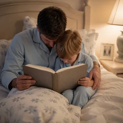 Parent Reading Bible With Child at Bedtime