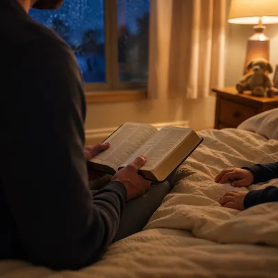 Parent Reading Bible at Child’s Bedtime