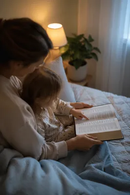 Parent Reading Bible to Child at Bedtime