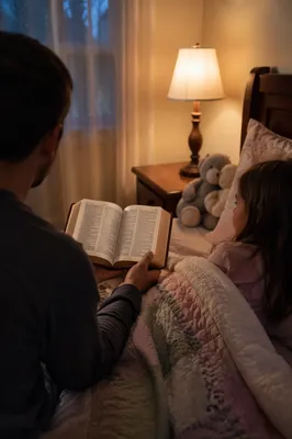 Parent Reading Bible at Child Bedtime