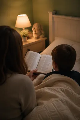 Parent Reading Bible at Child Bedtime