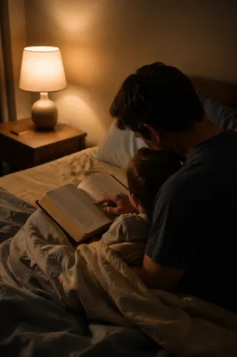 Parent Reading Bible to Child at Bedtime