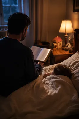 Parent Reading Bible at Child Bedtime