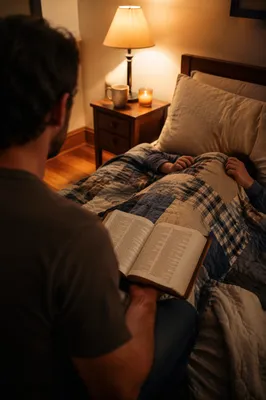 Parent Reading Bible at Child Bedtime