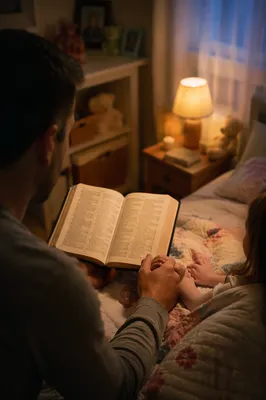 Parent Reading Bible at Child’s Bedtime