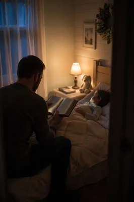 Parent Reading Bible at Child Bedtime